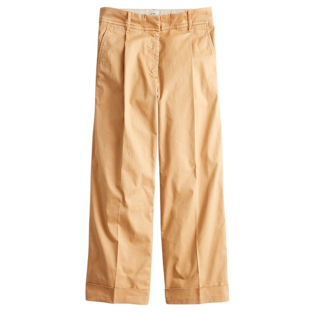 J Crew Wide Leg Pleated Chino Pants Khaki Tan Neutral Cotton Medium Normcore 10